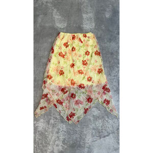 VTG Zoey Yellow Red Floral Asymmetrical Skirt Size 12